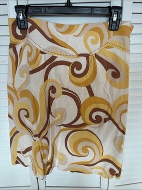 Women's Swirl Print Cotton Blend Skirt- Yellow/Brown